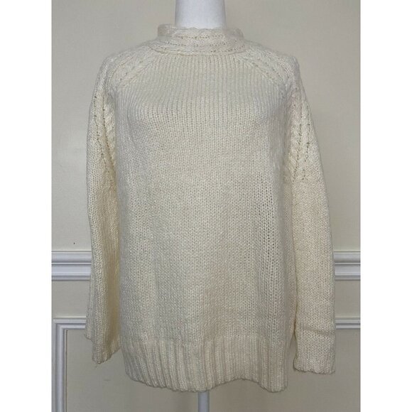 NWT CENY Cable Mock Neck Raglan Sweater Size medium off white - Picture 2 of 5
